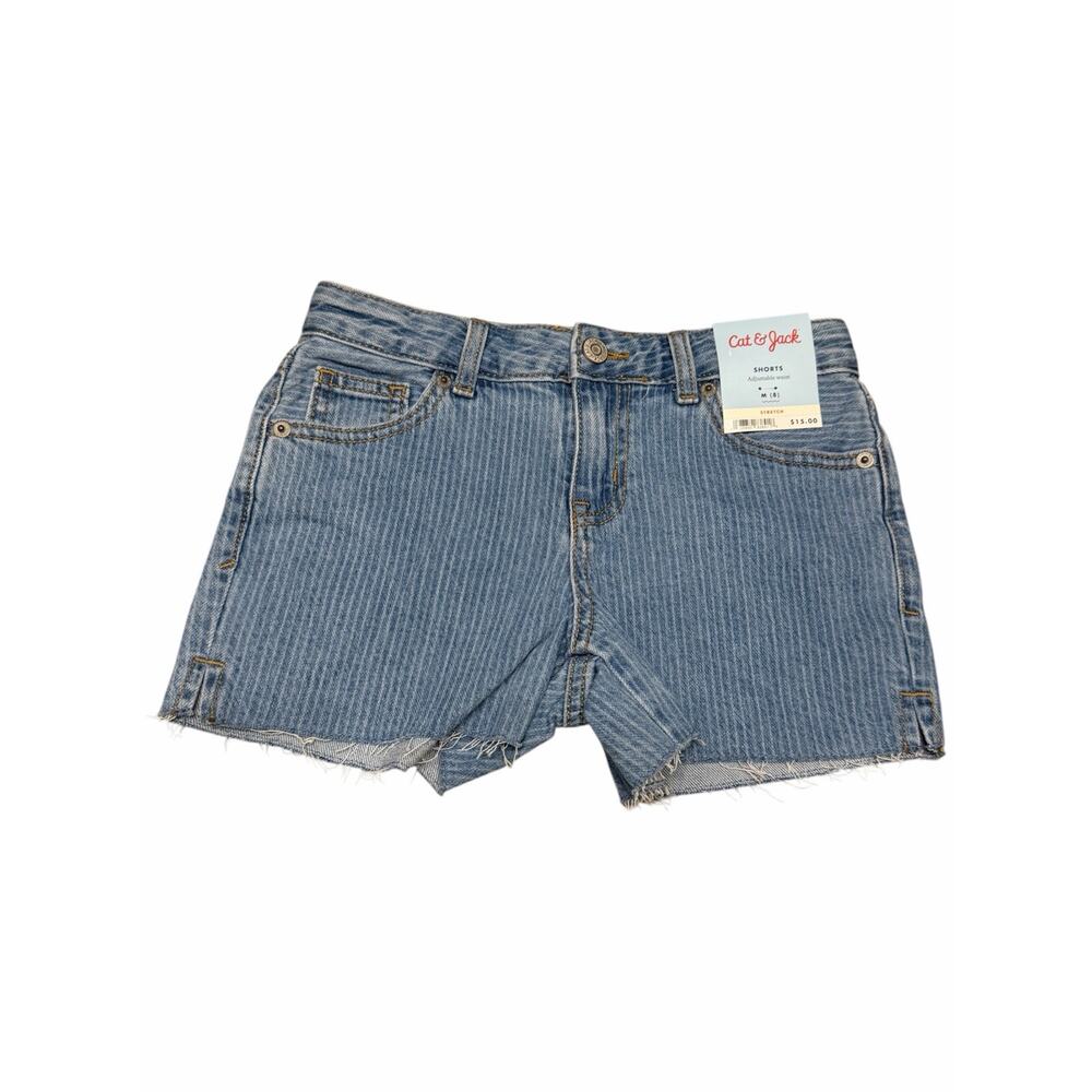 Cat & Jack Striped Blue Denim Raw Hem Shorts